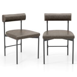 Costway Dining Chair Set of 2 Faux Leather Upholstered Kitchen Side Chair in Grey