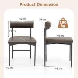 Costway Dining Chair Set of 2 Faux Leather Upholstered Kitchen Side Chair in Grey - thumbnail 2