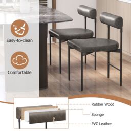 Costway Dining Chair Set of 2 Faux Leather Upholstered Kitchen Side Chair in Grey - thumbnail 6