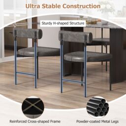 Costway Dining Chair Set of 2 Faux Leather Upholstered Kitchen Side Chair in Grey - thumbnail 5