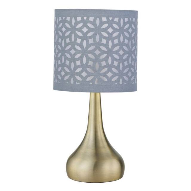 First Choice Lighting Romana - Antique Brass Touch Table Lamp with Grey Laser Cut Shade in Bronze - image 1