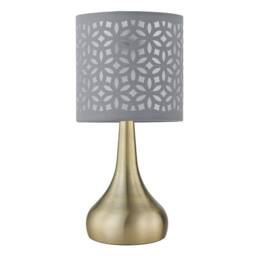 First Choice Lighting Romana - Antique Brass Touch Table Lamp with Grey Laser Cut Shade in Bronze - thumbnail 2