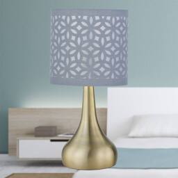 First Choice Lighting Romana - Antique Brass Touch Table Lamp with Grey Laser Cut Shade in Bronze - thumbnail 4
