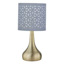 First Choice Lighting Romana - Antique Brass Touch Table Lamp with Grey Laser Cut Shade in Bronze
