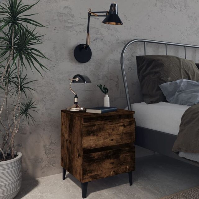Berkfield Home Bed Cabinets with Metal Legs 2 pcs Smoked Oak 40x35x50 cm in Brown - Size: 40 x 35 x 50 cm - image 1