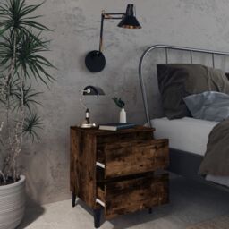 Berkfield Home Bed Cabinets with Metal Legs 2 pcs Smoked Oak 40x35x50 cm in Brown - Size: 40 x 35 x 50 cm - thumbnail 3
