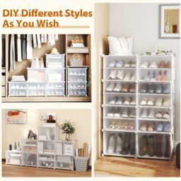 Gymax 12-Cube Portable Shoe Cabinet 48 Pair Shoe Shelves With Doors in White - thumbnail 8