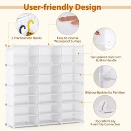 Gymax 12-Cube Portable Shoe Cabinet 48 Pair Shoe Shelves With Doors in White - thumbnail 9