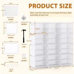 Gymax 12-Cube Portable Shoe Cabinet 48 Pair Shoe Shelves With Doors in White - thumbnail 2