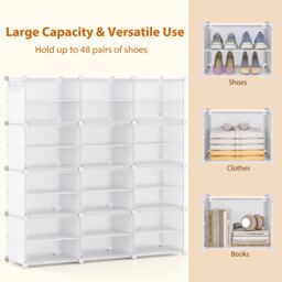 Gymax 12-Cube Portable Shoe Cabinet 48 Pair Shoe Shelves With Doors in White - thumbnail 5
