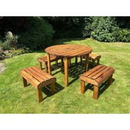 Charles Taylor Knights Four Seater Garden Furniture Round Table Set - Fully Assembled in Light Brown - thumbnail 2