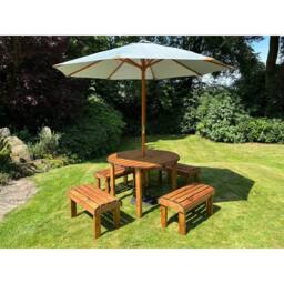 Charles Taylor Knights Four Seater Garden Furniture Round Table Set - Fully Assembled in Light Brown - thumbnail 3