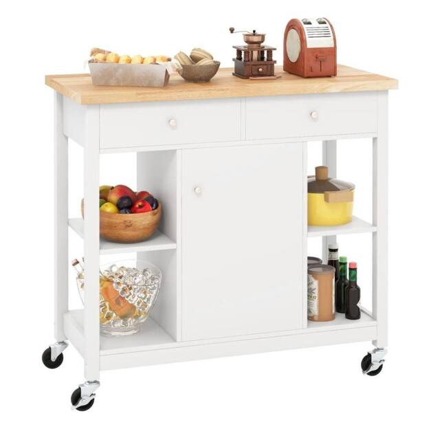 VOGREX Rolling Kitchen Island Open Shelves White - image 1