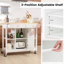 VOGREX Rolling Kitchen Island Open Shelves White - thumbnail 4