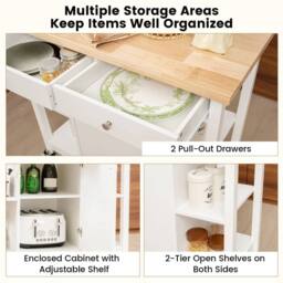 VOGREX Rolling Kitchen Island Open Shelves White - thumbnail 5