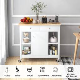 VOGREX Rolling Kitchen Island Open Shelves White - thumbnail 3
