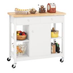 VOGREX Rolling Kitchen Island Open Shelves White