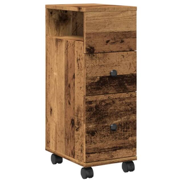 Berkfield Home Narrow Bathroom Cabinet with Wheels Old Wood Engineered Wood in Brown - image 1