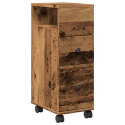 Berkfield Home Narrow Bathroom Cabinet with Wheels Old Wood Engineered Wood in Brown - thumbnail 1