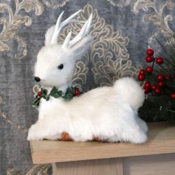 Shatchi 25cm Christmas Tabletop Decorated with Pines Berries Showpieces decoration, White Lying Deer - thumbnail 5