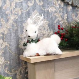 Shatchi 25cm Christmas Tabletop Decorated with Pines Berries Showpieces decoration, White Lying Deer - thumbnail 4