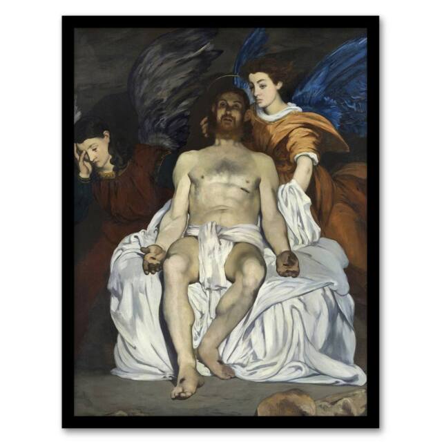 Artery8 The Dead Christ with Angels Manet Vintage Framed Wall Art Print - Size: A4 - image 1