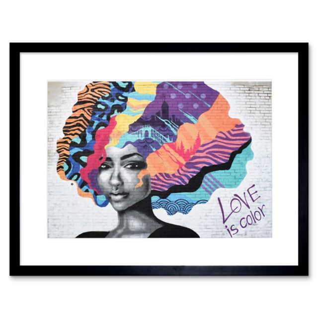 "Artery8 Wall Art Print Barbalis Graffiti Woman Psychedelic Hair Framed in Black - Size: W7"" x H9""" - image 1