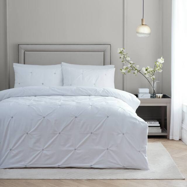 Paoletti Elysia Pinch Pleat 100% Cotton Embroidered Duvet Cover Set in Black - Size: Double - image 1