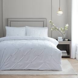 Paoletti Elysia Pinch Pleat 100% Cotton Embroidered Duvet Cover Set in Black - Size: Double - thumbnail 1