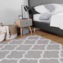 Wyld and Coco Grey Wool and Cotton Rug 80 x 150 cm Hand-Tufted Trellis Pattern - Size: 80 cm x 150 cm - thumbnail 1