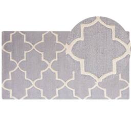 Wyld and Coco Grey Wool and Cotton Rug 80 x 150 cm Hand-Tufted Trellis Pattern - Size: 80 cm x 150 cm - thumbnail 3