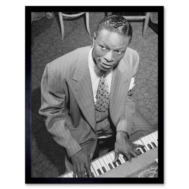"Artery8 Vintage Legendary Musician Nat King Cole 12x16"" Framed Wall Art Print in Grey - Size: W12"" x H16""" - image 1