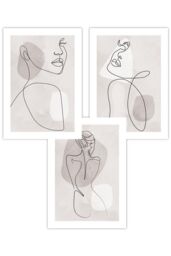 ARTZE Set of 3 Beige & Grey Female Line Art Prints 50(W) x 70cm(H) in Light Beige - thumbnail 1