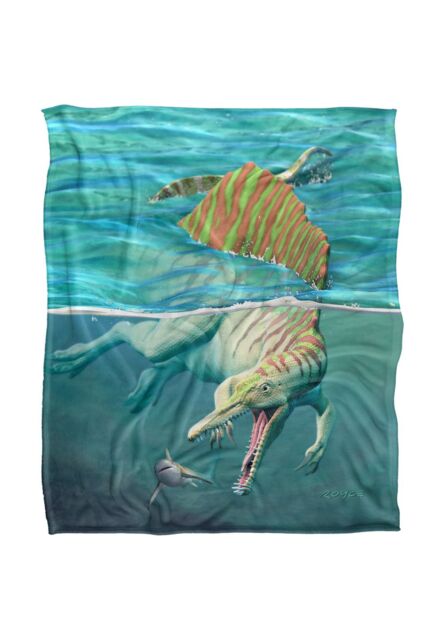 JQ Licensing Royce Mcclure Spinosaurus Dinosaur & Shark Silky Touch Super Soft Throw Blanket 152 X 127 cm in White - image 1