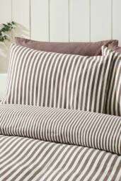 Catherine Lansfield Brushed Stripe 100% Cotton Duvet Cover Set in Chocolate - Size: Double - thumbnail 3