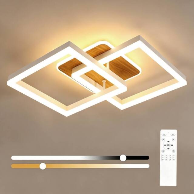 COMELY Dimmable LED Ceiling Light, 40W Square Natural Wood Ceiling Light - image 1
