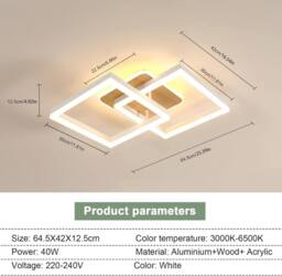 COMELY Dimmable LED Ceiling Light, 40W Square Natural Wood Ceiling Light - thumbnail 3