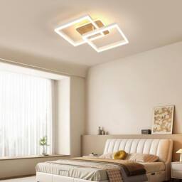 COMELY Dimmable LED Ceiling Light, 40W Square Natural Wood Ceiling Light - thumbnail 2