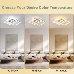 COMELY Dimmable LED Ceiling Light, 40W Square Natural Wood Ceiling Light - thumbnail 4
