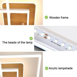 COMELY Dimmable LED Ceiling Light, 40W Square Natural Wood Ceiling Light - thumbnail 5