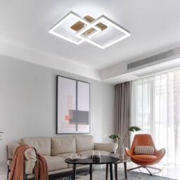 COMELY Dimmable LED Ceiling Light, 40W Square Natural Wood Ceiling Light - thumbnail 7