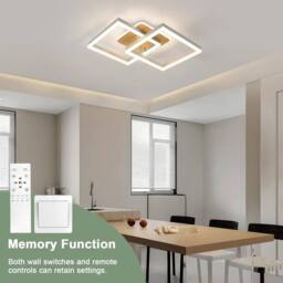 COMELY Dimmable LED Ceiling Light, 40W Square Natural Wood Ceiling Light - thumbnail 6