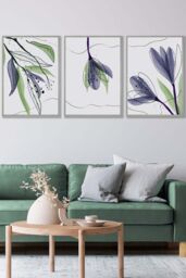 ARTZE Set of 3 Light Grey Framed Graphical Line Art Spring Tulips Wall Art in Pink - Size: W33 cm x H45 cm x D20mm - thumbnail 1