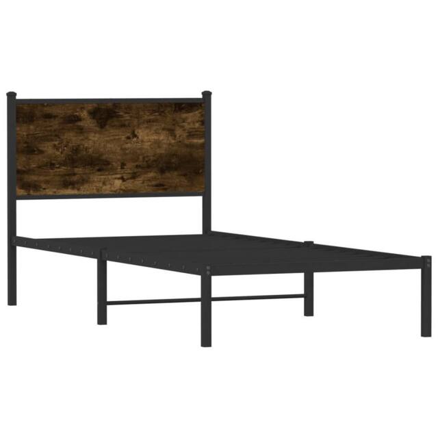 Berkfield Home Metal Bed Frame without Mattress Smoked Oak 75x190 cm Small Single in Brown - image 1