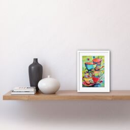 "Artery8 Wall Art Print Abstract Tea Cups Folk Art Kitchen Artwork Framed 9X7 Inch in White - Size: W7"" x H9""" - thumbnail 2