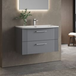 Balterley Wall Hung 2 Drawers Vanity Unit - Curved Basin 800mm, Satin Grey - thumbnail 4