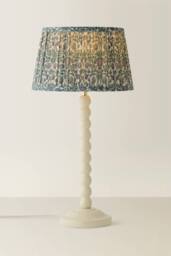 ValueLights Bobbin Floral Printed Pleated Shade Cream Bobble Table Lamp in Dark Green - thumbnail 3