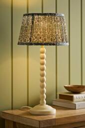 ValueLights Bobbin Floral Printed Pleated Shade Cream Bobble Table Lamp in Dark Green - thumbnail 1