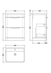 Balterley Aldershawe 2 Drawer, Ceramic Basin, 600mm, Pebble Grey, Freestanding in Grey - thumbnail 3