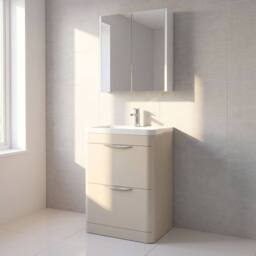 Balterley Aldershawe 2 Drawer, Ceramic Basin, 600mm, Pebble Grey, Freestanding in Grey - thumbnail 4